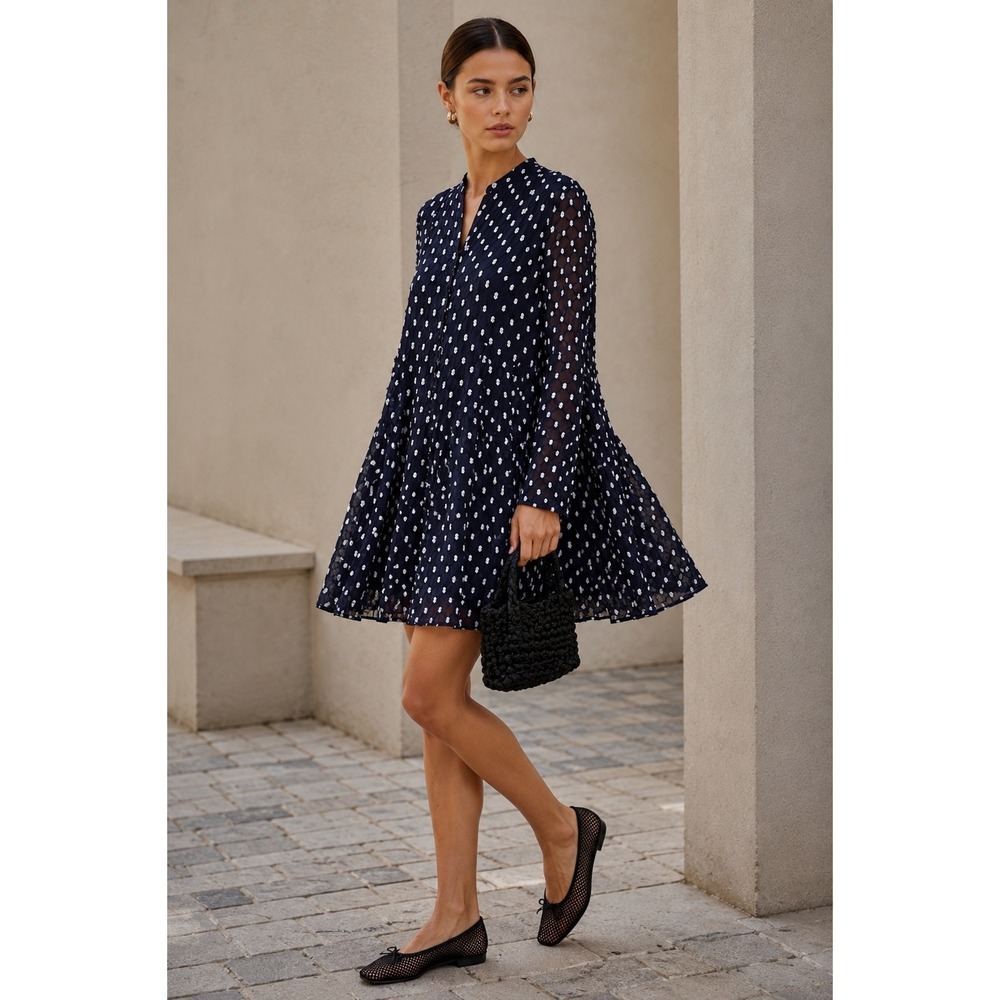 Stine Goya ELISABETH GRID ROYAL SILK Polka‎ Dot Mini Dress Babydoll